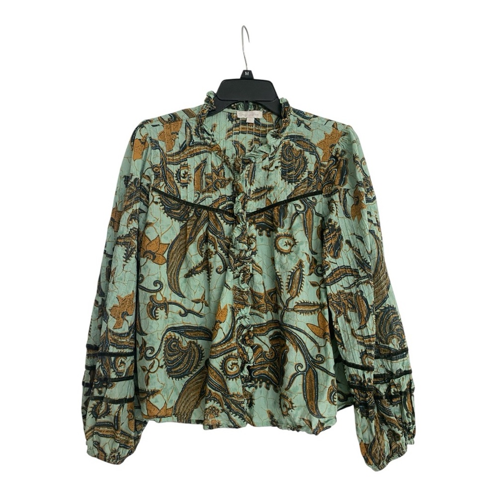 Anthropology Jennifer & Grace Elegant Paisley Green & Brown Women's Blouse Sz L
